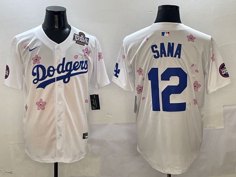 Men Los Angeles Dodgers #12 Sana White Sakura Edition 2025 Nike MLB Jersey style 6